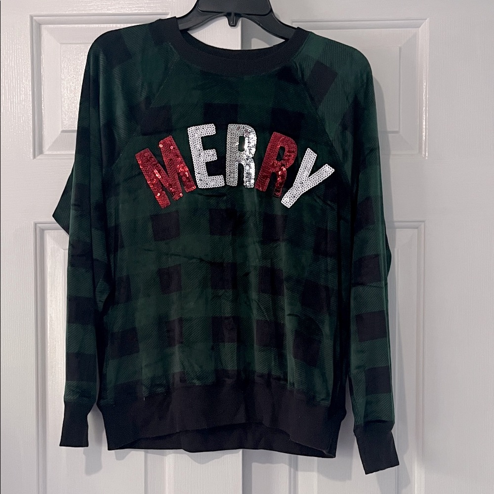Green and Black Plaid 'Merry' Sweater - Size M